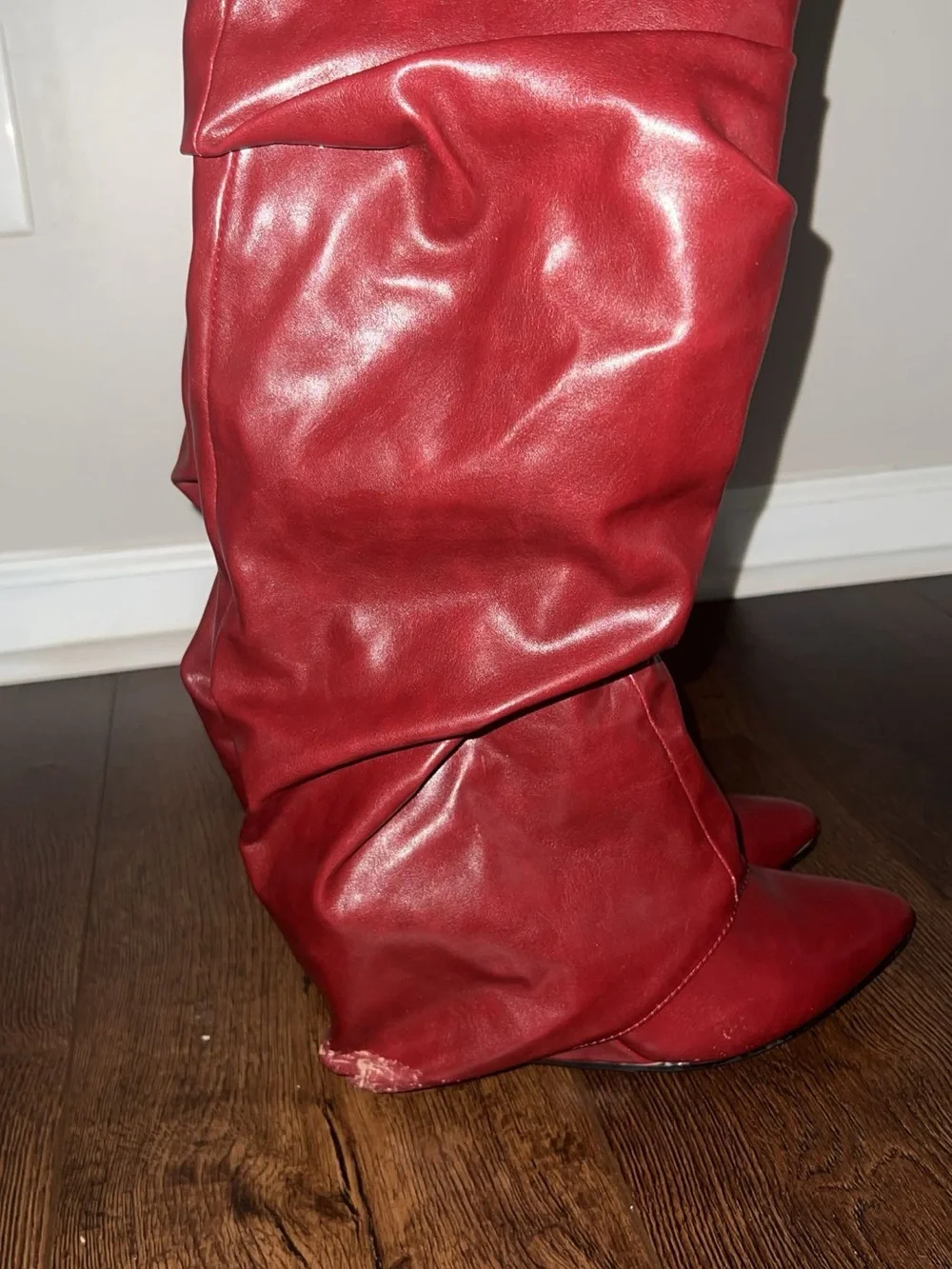 Red Over-the-Knee Slouch Wedge Boots for Women
